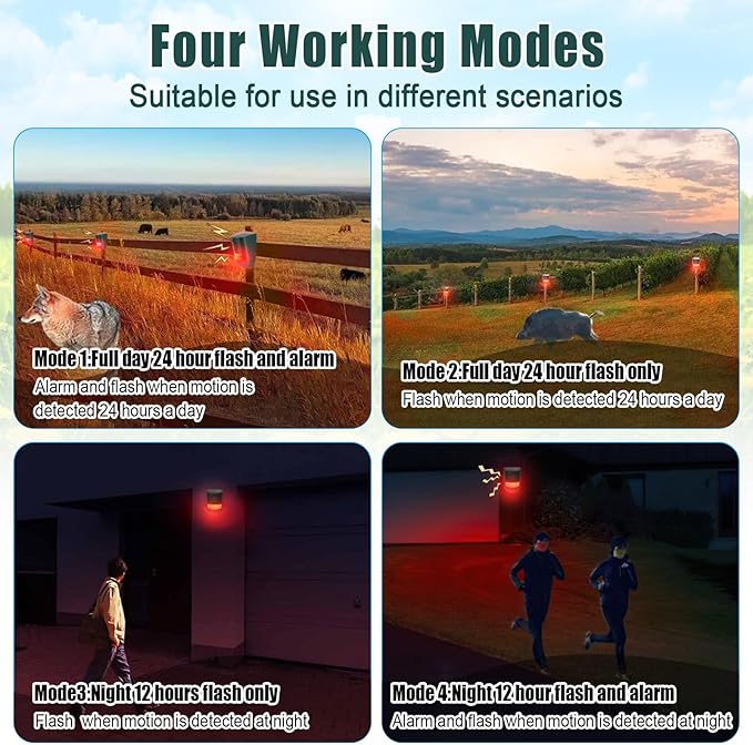 Qualirey 4 Pack Solar Sound and Light Alarm Motion Sensor 129db Outdoor - Image 7