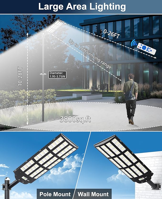 JAYNLT Y-12000W Solar Street Lights Outdoor, 3000K/4000K/6500K Commercial - Image 6