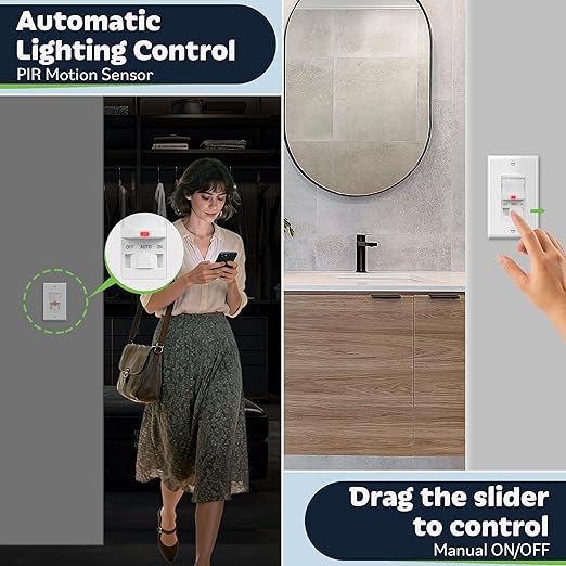 TOPGREENER Occupancy/Vacancy PIR Motion Sensor Light Switch, CDS Sensor - Image 7