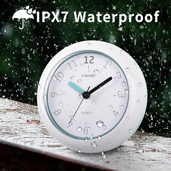 OSTAR Waterproof Bathroom Shower Clock, Analog Quartz Clock Hanging Stand Dual - Image 6