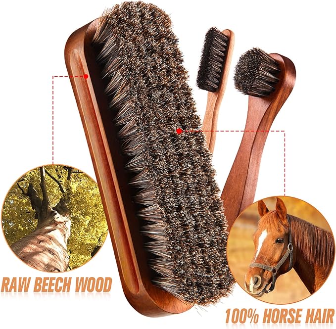 7 Pcs Horsehair Shine Shoes Brush Kit Polish Dauber Applicators Cleaning - Image 3