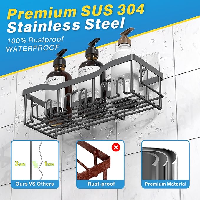 EUDELE 5-Pack Rustproof Stainless Steel Shower Caddy – No Drill Adhesive - Image 5