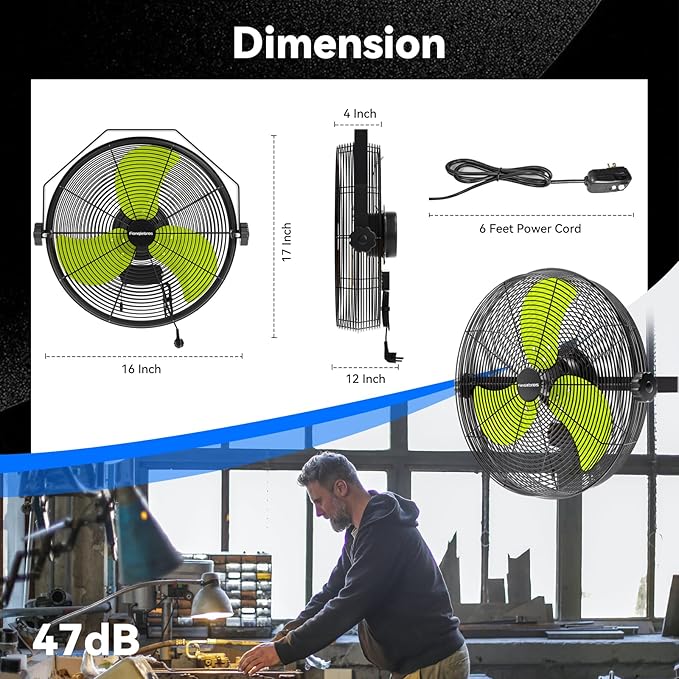2600 CFM 14 inch Outdoor High Velocity Wall Mounted Fan, 3-Speed Metal Fans - Image 3