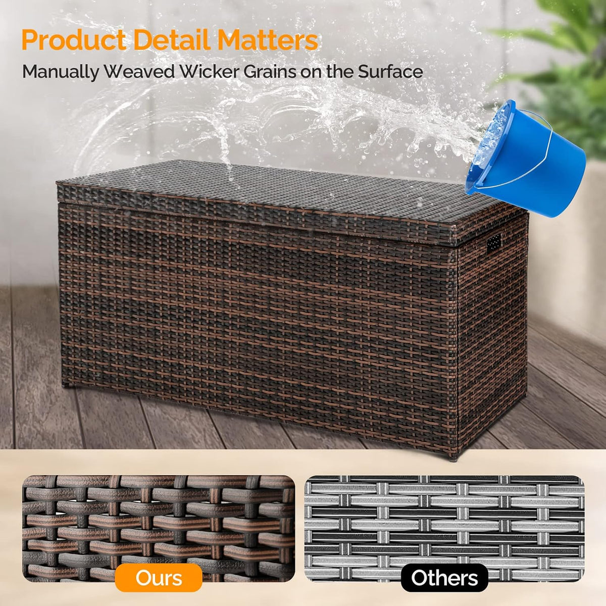 vingli 132 gallon outdoor wicker storage box showing dimensions
