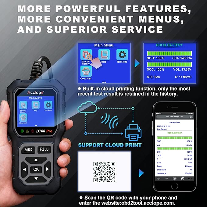 Acclope BT60 Pro Car Battery Tester, Digital Analyzer - Image 9
