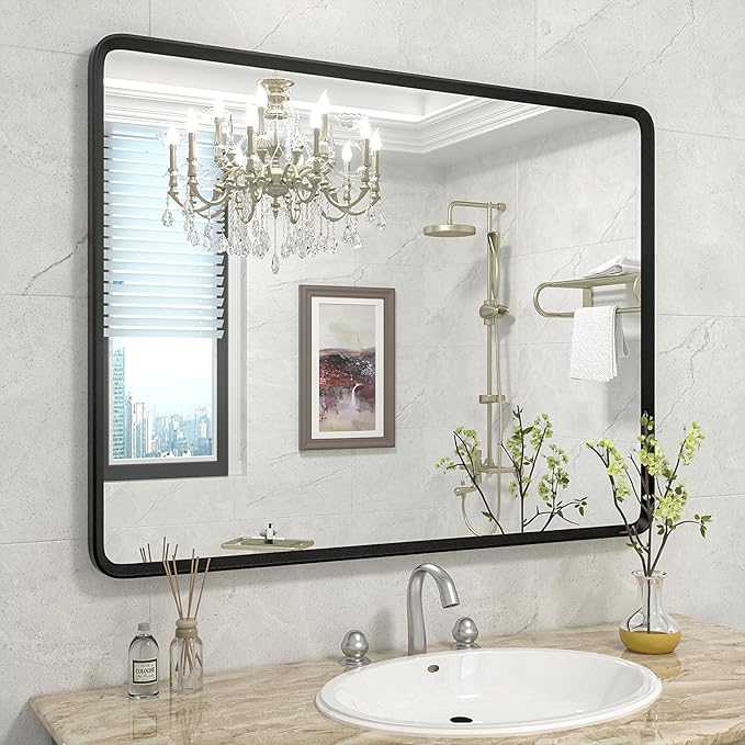 40x30 Inch Black Matte Framed Mirror by GOLOMO