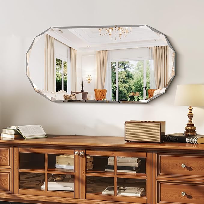 GLASHOM Beveled Edge Frameless Bathroom Mirror, Oval Wall Mirror - Image 9