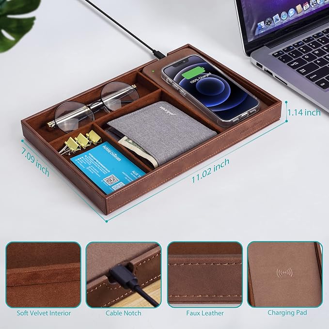 Valet Tray, Built in Wireless Charging Pad, Nightstand Organizer, Dresser - Image 5