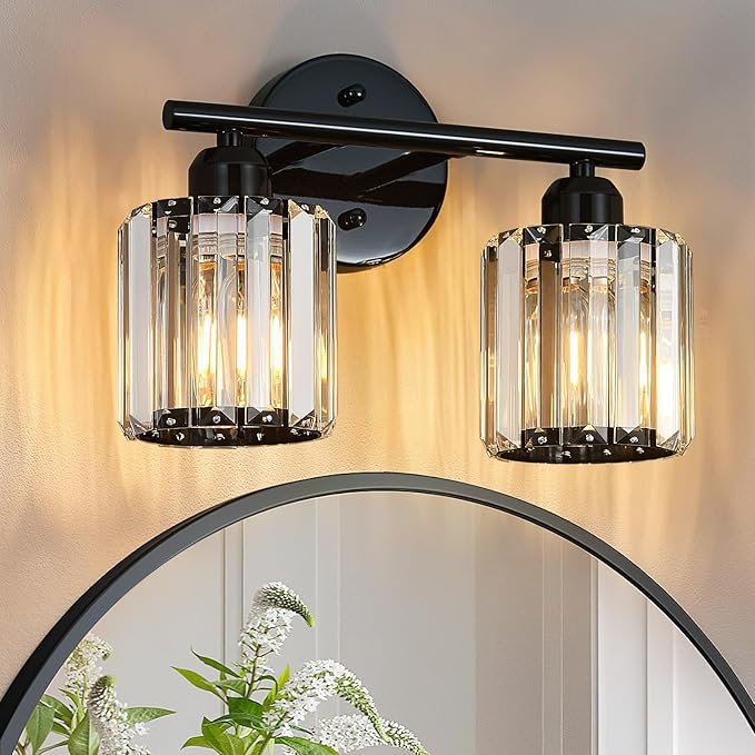 FDPBY Modern 2 Light Crystal Vanity Light, Plating Black Vertical Bathroom by FDPBY