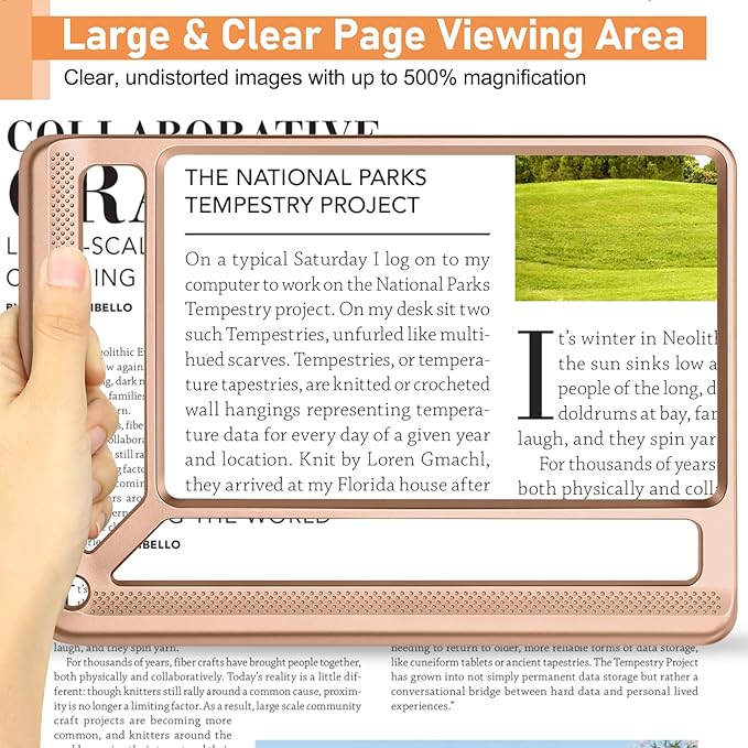 5X Full Page Magnifying Glass for Reading, Lightweight Rectangular Magnifier - Image 2