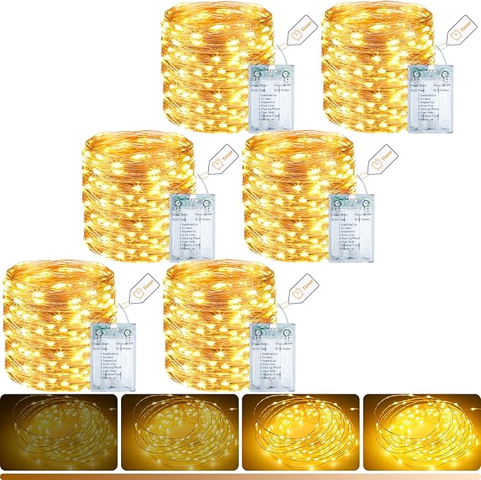 6-Pack 33FT 100 LED Fairy Lights Battery Operated by Litogo