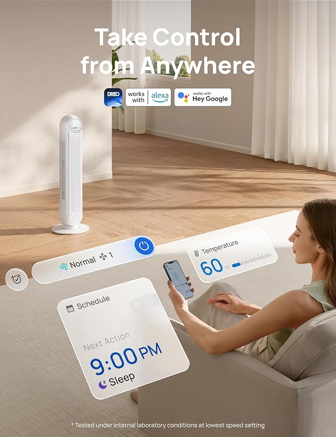 Dreo Tower Fan for Bedroom, 25ft/s Smart Standing Fans, 90° Oscillating Floor - Image 7
