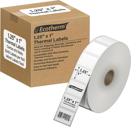1.25" x 1" Thermal Labels | 6 Rolls | 14040 Labels | fits Zebra, Offnova