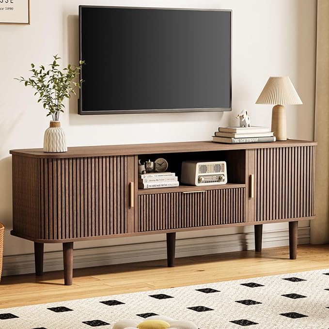 DAMCROP Fluted TV Stand, 55 Inch Mid Century Modern Media Console Table by DamcropFurniture