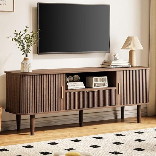 DAMCROP Fluted TV Stand, 55 Inch Mid Century Modern Media Console Table by DamcropFurniture