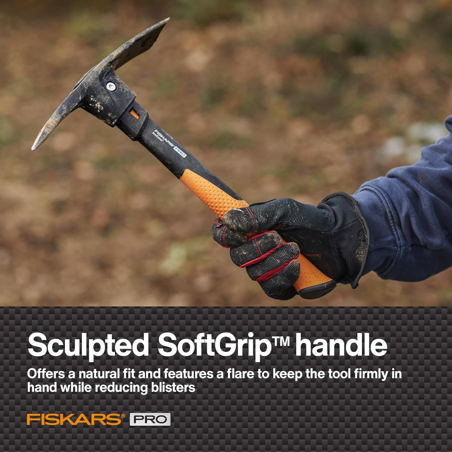 Fiskars Pro IsoCore 14" 2-in-1 Pickaxe & Hoe, Shock Reduction, 1.5 lb