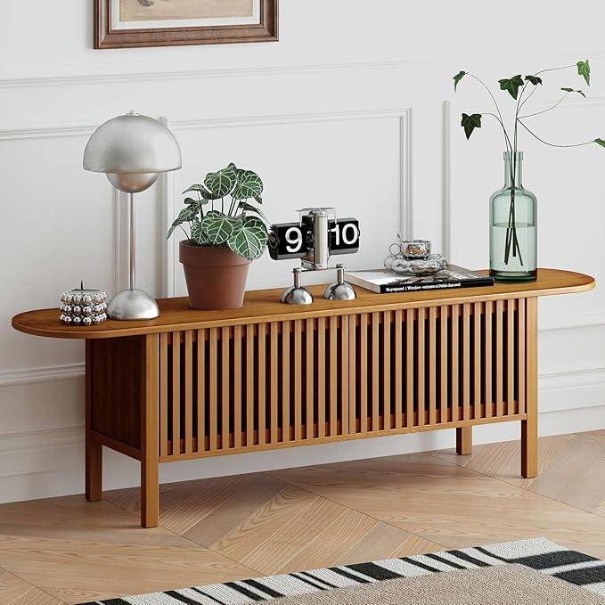 HollyHOME Bamboo TV Stand with Storage - Image 6