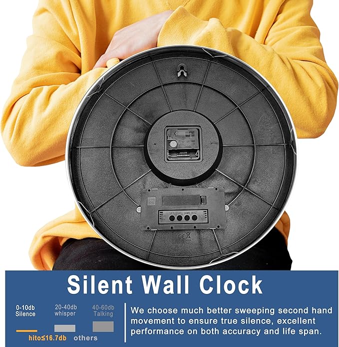HITO 16 Inch Silent Wall Clock Battery Operated - Image 5