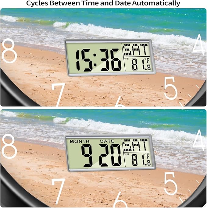Modern Wall Clocks with Calendar and Date Ocean Wave Sea Beach Digital Clock - Image 4