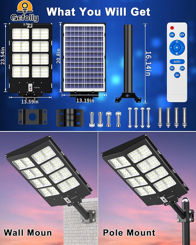 Gefolly SL-3800W Solar Street Light Outdoor 380000LM Wide Angle Commercial - Image 6