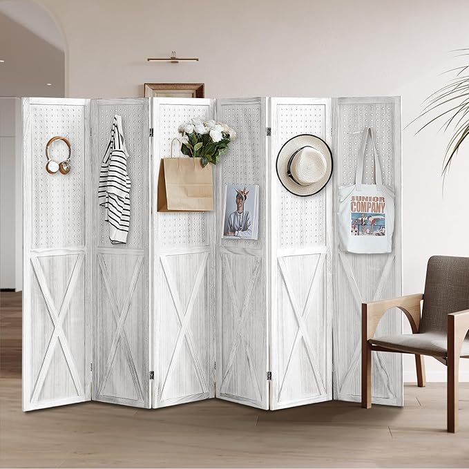 ALeesing 6 Panel Pegboard Room Divider, 5.6Ft Pegboard Display Folding Privacy - Image 8