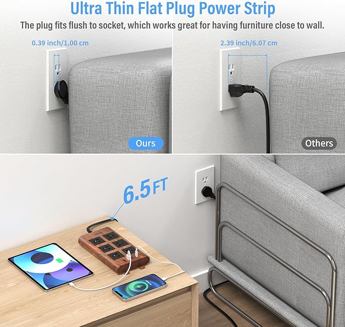 TOPREK Surge Protector Power Strip, 6 Widely-Spaced Outlets - Image 6
