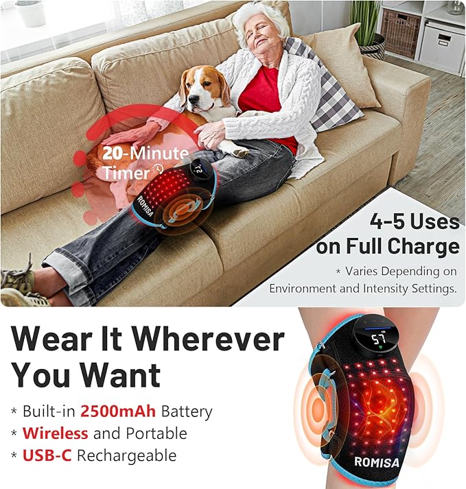 ROMISA Red Light Therapy Knee Brace & Vibration Knee Massage, 660nm & 850nm - Image 7