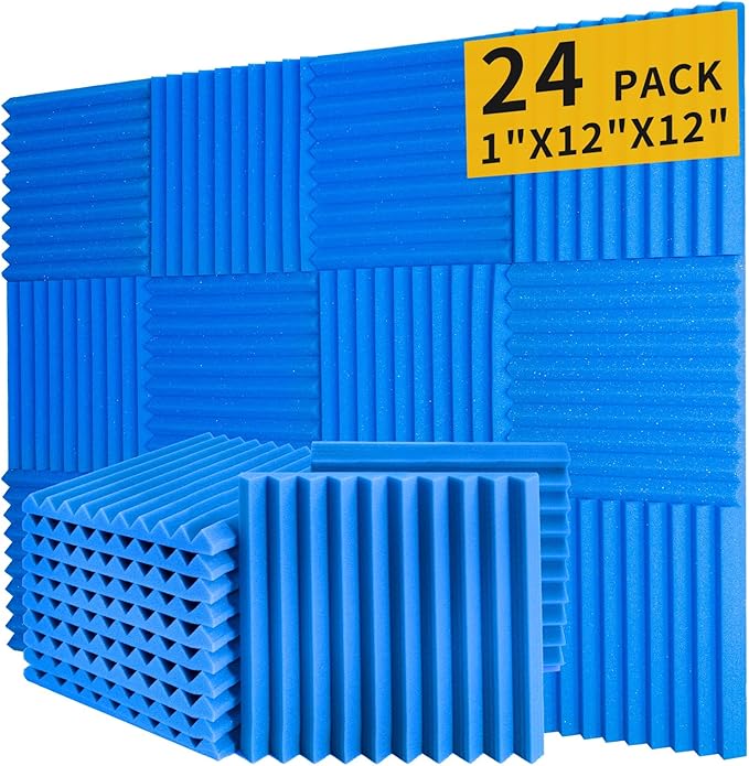 Saiqiang Blue Acoustic Panels 24 Pack 1 x 12x 12 Inches Sound Proof Foam by Saiqiang