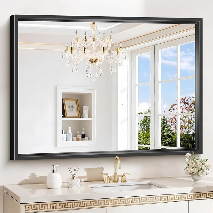 Black Bathroom Mirror, 36x48 Inch Large Rectangle Mirror, 0.6" Thickened Deep by WelcometoCIVENO
