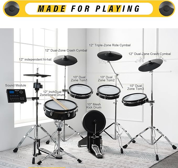 AKLOT Fully-Expandable Electric Drum Set: Independent Stand System, Independent - Image 7