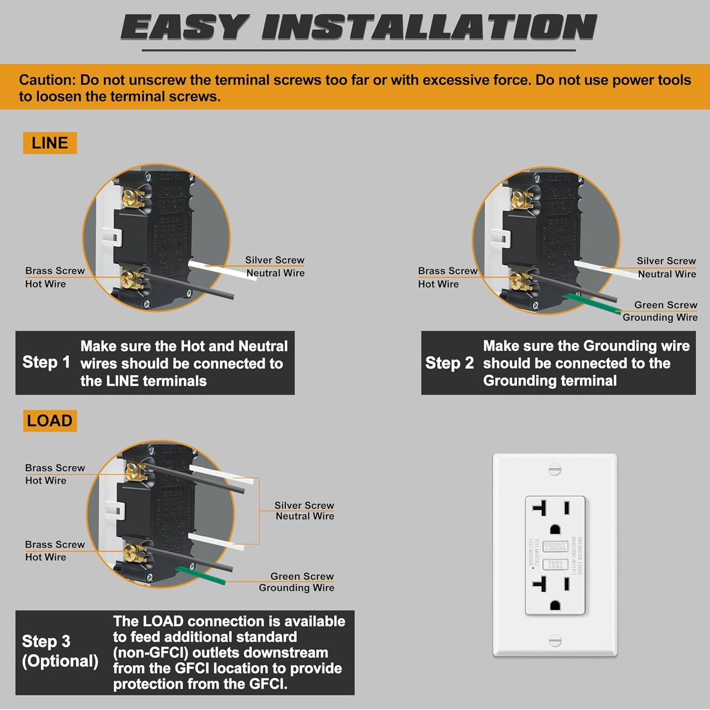 ELECTECK 10 Pack GFCI Outlets 20 Amp, NTR GFI Receptacle, ETL Listed, White | Ultra Slim Design, 20a Non-Tamper Resistant with LED Indicator, Ground Fault Circuit Interrupter, Wallplate Included