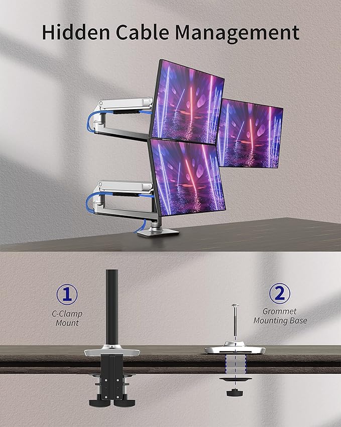 Ergounion Triple Monitor Mount, Holds Screens up to 40 Inches and 25 lbs - Image 8