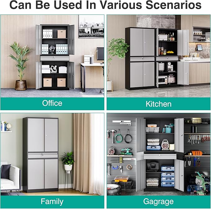 Metal Storage Cabinet with Doors and Shelves, Garage Storage Cabinets with Lock - Image 6