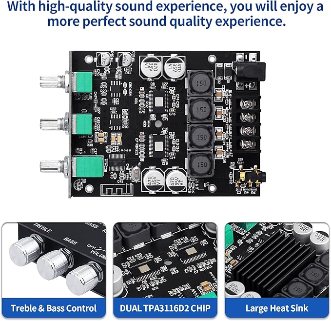 ARRAROWN ZK-1002T PRO 2.0 Channel Bluetooth 5.0 Amplifier Board 200W HiFi - Image 3