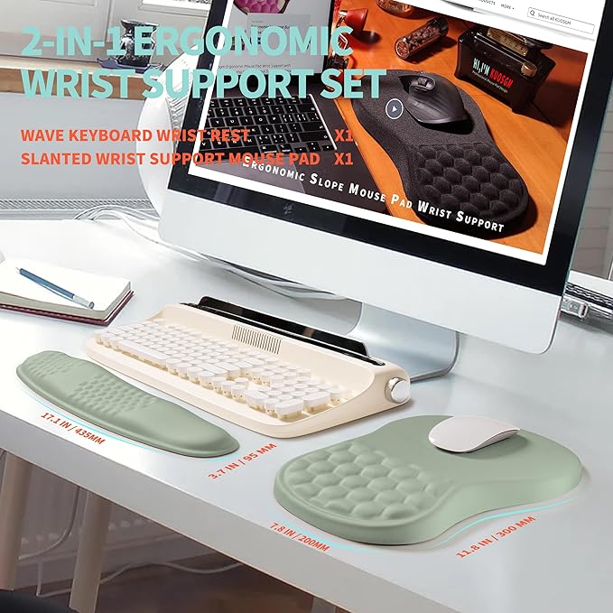 KUOSGM 2-in-1 Ergonomic Set, Wave Rise Keyboard Wrist Rest and Massage Bulge - Image 5