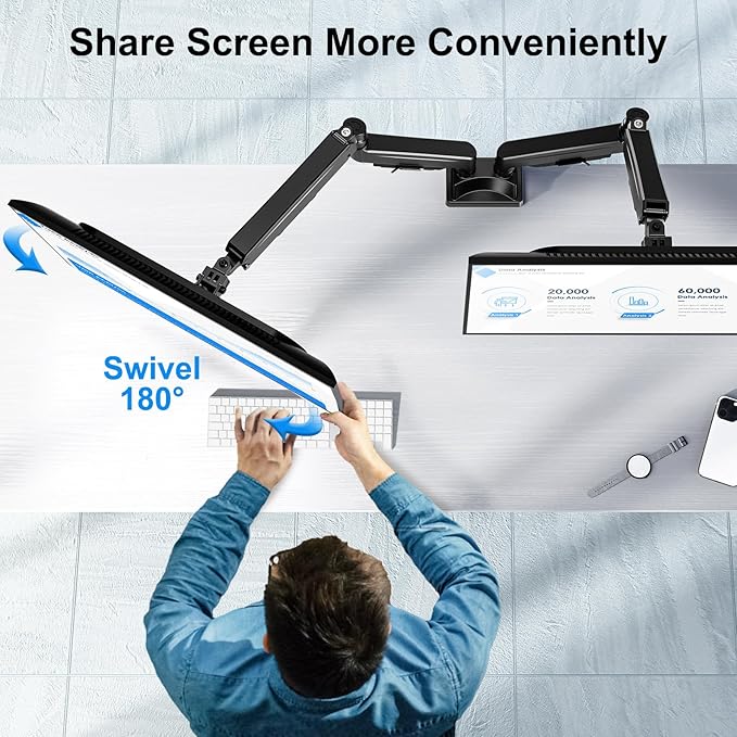 ErgoFocus Dual Monitor Mount for Screens up to 43", Heavy Duty Ultrawide Dual - Image 6