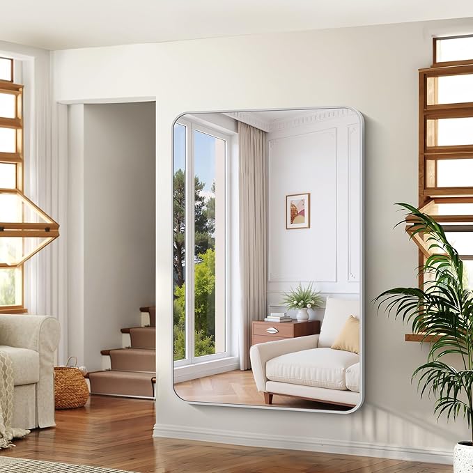 60x40 Inch Silver Bathroom Mirror, Large Rectangle Mirror, Metal Framed - Image 4