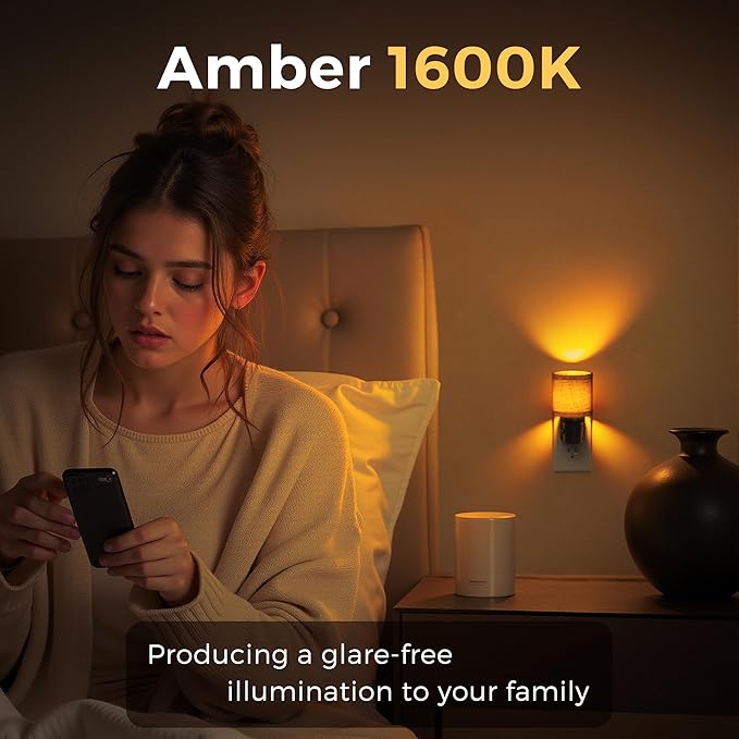 L LOHAS LED Night Lights Plug into Wall, Linen Fabric Cylinder Decor Night Light - Image 4