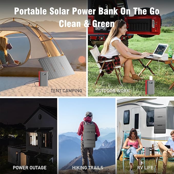 Portable Solar Power Bank with AC Outlet 65W 110V External Battery Pack - Image 8