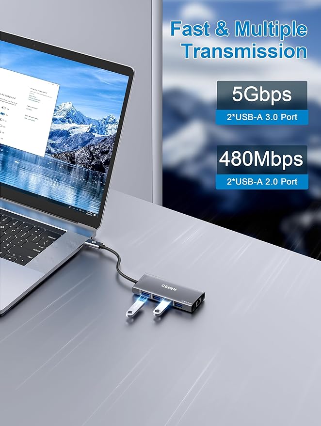 QGeeM USB C Hub Ethernet, 9 in 1 USB Type C Hub HDMI Multi-Port Converter - Image 6