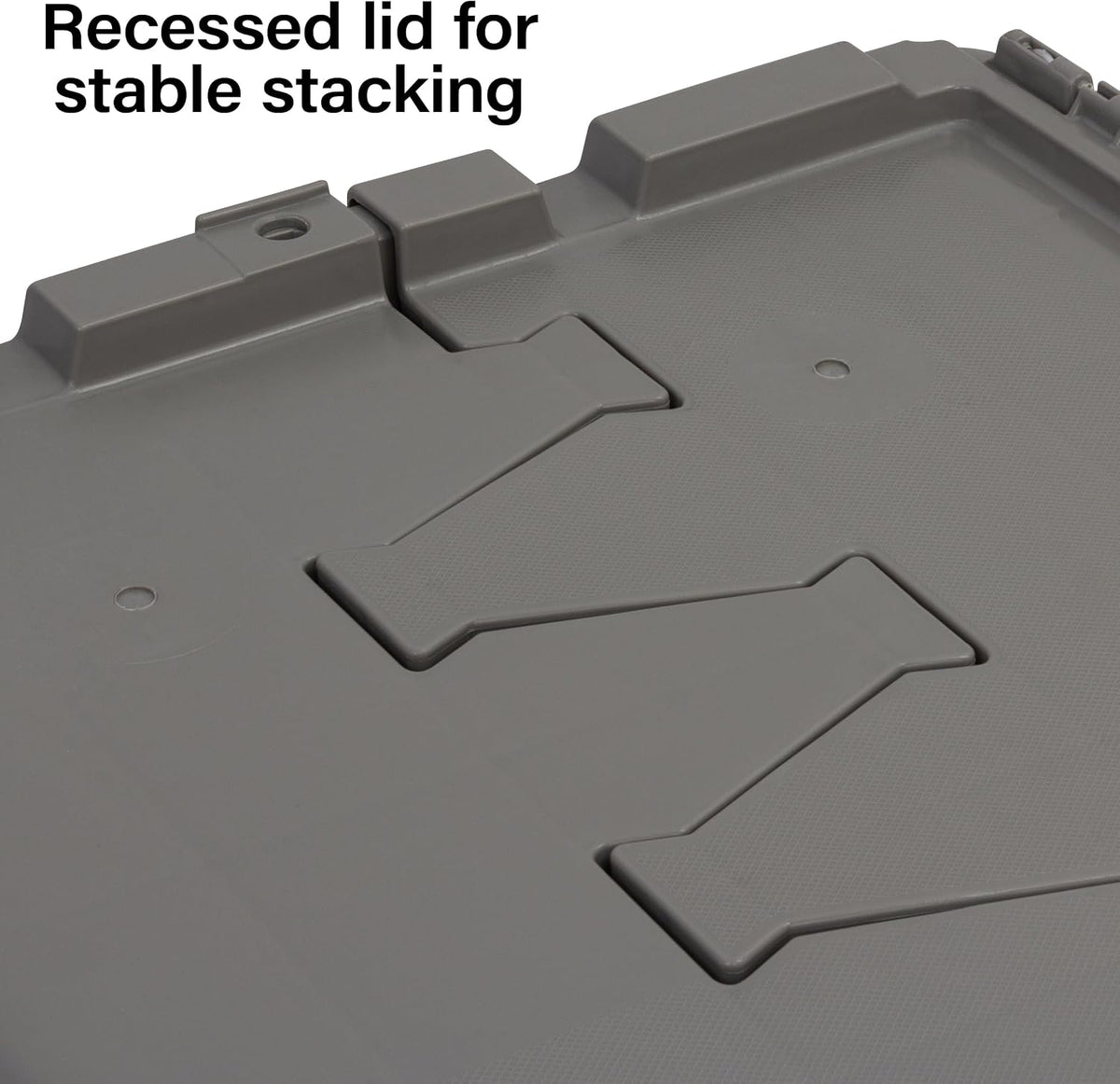 buckhorn 12g industrial plastic storage container, lid attached, side view