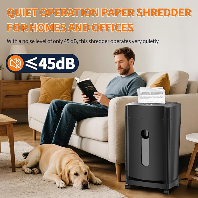 KRT Ultra-Quiet Paper Shredder 38dB, 30 Min Run Time, 15 Sheet Cross-Cut - Image 2