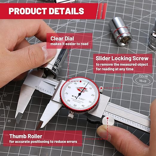 Standard Gage 0-6" Range SAE Dial Caliper Measuring Tool, Analog Precision - Image 4
