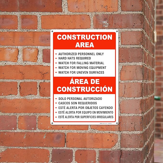 Brimar - 10" x 14" - Bilingual Construction Area Rules Sign - .055″ - Image 4