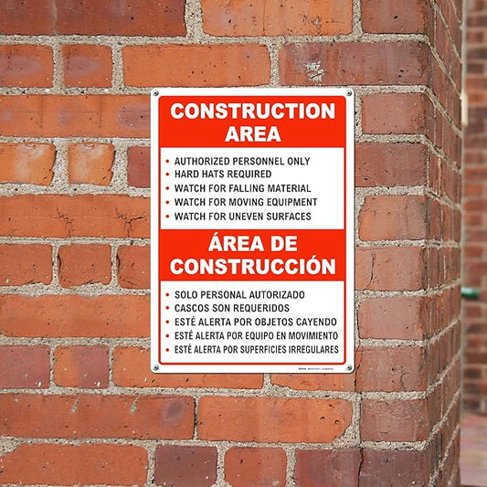 Brimar - 10" x 14" - Bilingual Construction Area Rules Sign - .055″ - Image 4