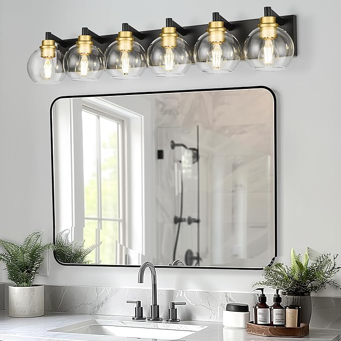 METWET Bathroom Light Fixtures, 6-Light Black and Gold Bathroom Vanity Light - Image 8