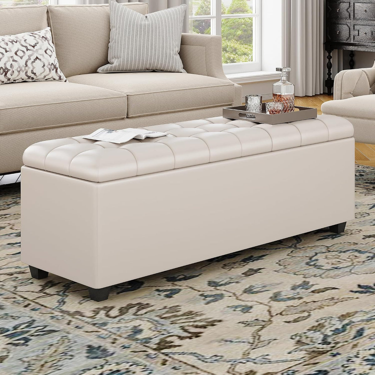 38" white faux leather ottoman storage bench with, main product view