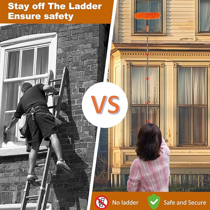 20 ft+ Reach Squeegee Window Cleaner Duster 2 in 1 Rotatable Window Cleaning - Image 6
