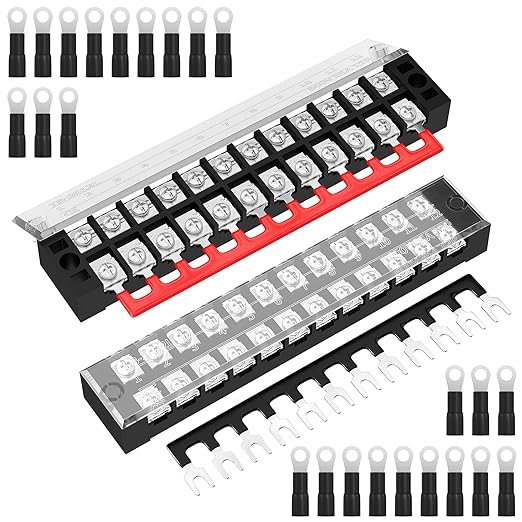 Joinfworld 35A Terminal Block 12 Position Screw Terminal Strip Dual Row by Joinfworld