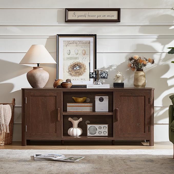 Joaxswe Farmhouse 55" Entertainment Center, Dark Walnut Tv Stand - Image 5